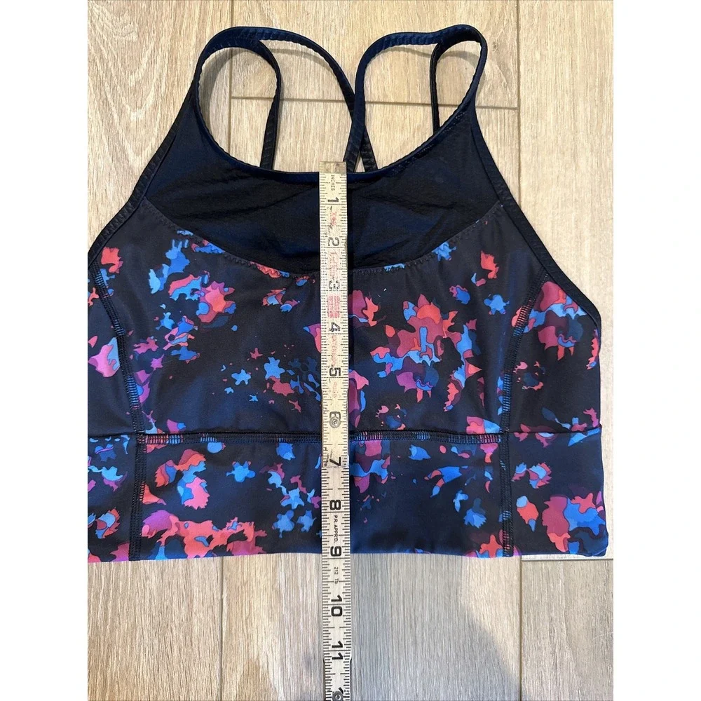 Lululemon Women Black Floral Mesh Panel Sports Bra Criss‎ Cross Straps